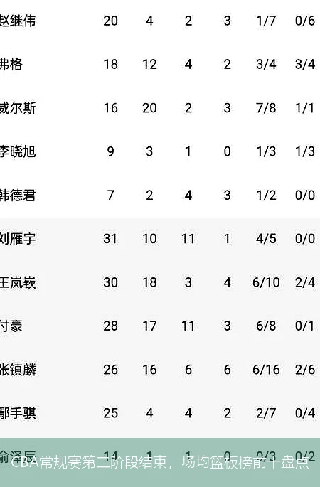 CBA常规赛第二阶段结束,场均篮板榜前十盘点